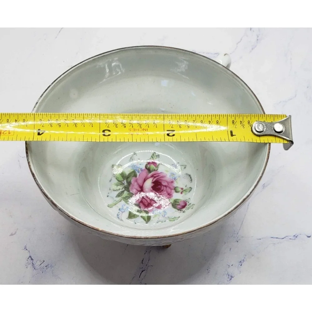 Porcelain Lusterware Pink Rose With Gold Trim Footed Teacup & Saucer Set